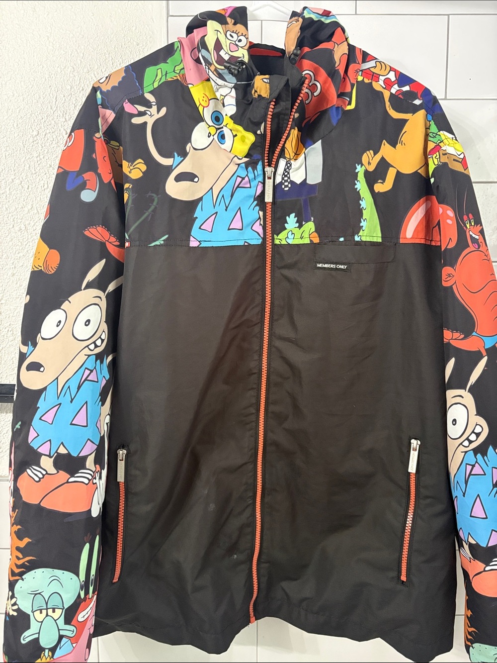 Members Nickelodeon Only Black Hooded Jacket with Multicolor Cartoon Panels